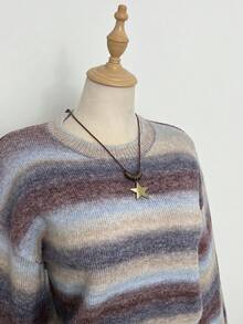 Elamini Women's Autumn/Winter Ombre Dropped Shoulder Long Sleeve Loose Casual Fashionable Sweater - Multicolor - View 4