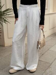 Livesso Women's Casual Everyday Commute Simple Versatile Solid Color High Waist Pleated Loose Wide Leg Pants - White - View 6