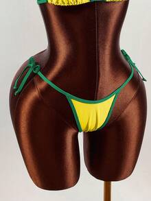 Amplova 3pcs Women's Swimsuit Set, Yellow-Green Contrast Brazilian Pattern Print, Including Camisole Top, Suitable For Party, Date, Vacation - Multicolor - View 10