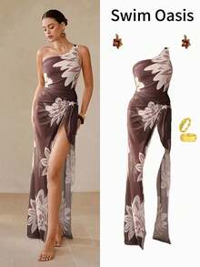 Swim Oasis Maillot de bain une pièce moulant, fendu et sexy avec imprimé, pour vacances à la plage. Modèle d'été pour femmes