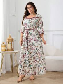 Al Najma 大码女士优雅印花阿拉伯风格连衣裙 - 彩色 - 查看 7