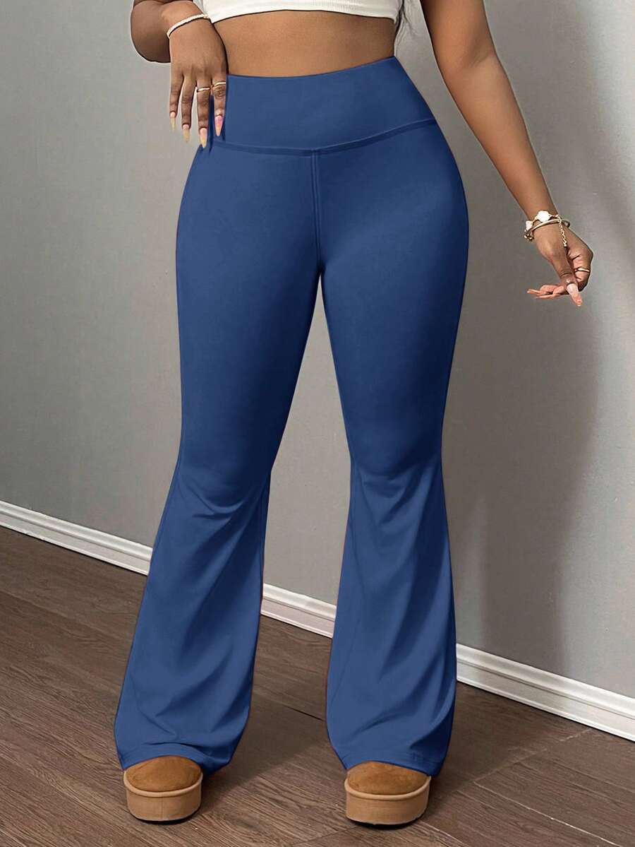 Slaydiva Solid High Waist Flare Leg Pants