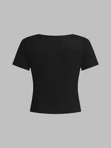 SHEIN Leap Crew Áo thun dài tay cổ tròn thoải mái tối giản cho bé gái tuổi teen, phù hợp cho mùa hè - Nhiều màu - Xem 2