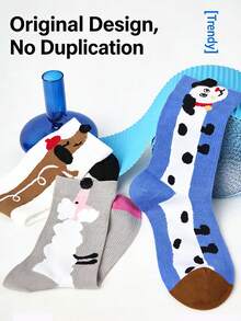 Joivida 1Pc/3pcs High Quality Cartoon Puppy Socks For Women |Dachshund | Poodle | Dalmatian | Thickened Warm Mid-Calf Socks, Soft Home Sleep Socks, Sweet Style Autumn Winter Gift ,Valentine's Day - Multicolor - View 12