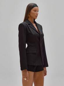 MUSERA Woven Tailored Lace Up Open Back Blazer Party Sexy Night Out Elegant Occasion Valentines Bridal Wedding Engagement Spring - Black - View 3