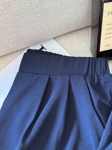 SHEIN Bộ đồ đôi 2 món cho bé gái tuổi teen, áo và quần short mùa hè, kiểu dáng thường ngày. - Màu xanh hải quân - Xem 3
