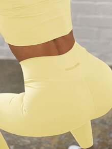 Musera Sport Crossover Dipped Waist Fitted Contour Active-Wear Leggings Padel Tennis Pickleball Gym Fitness Yoga Pilates Daily Casual - Butter Yellow - View 5