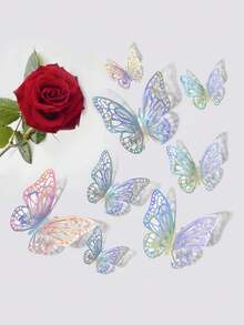 12片镂空蝴蝶墙贴 3D蝴蝶贴纸 DIY可移除PVC折射亮金色银色玫瑰金多色艺术装饰 适用于儿童女孩卧室婚礼装饰客厅家居装饰 - 彩色 - 查看 4