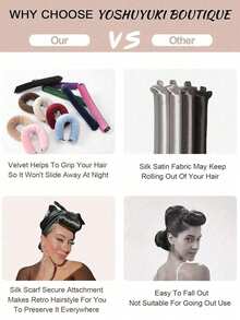 5件套/4件套/3件套发型设计套装+睡帽，免加热卷发器，方便实用，卷发工具，橡皮筋卷发器，睡眠发型设计工具，女士泡沫卷发器 - 酒紅色 - 查看 7