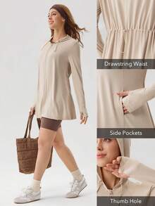 OutZeal 女士防晒外套 夏季日常休闲 防紫外线 速干 凉爽触感 抽绳腰身 长袖 带拇指孔