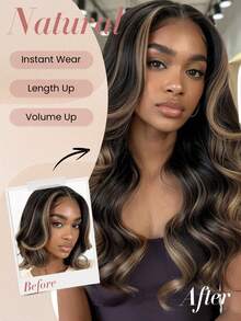 渐变自然黑带栗棕色夹式接发片，真人发，120克，7片装，直发，Remy发夹式接发片 - STP1B/6/1B - 查看 8