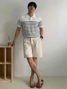 DAZY Jersey de punto con cuello polo a rayas para hombre, primavera/verano - Multicolor - Ver 3