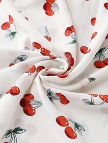 Olithes 女士樱桃印花甜心领短泡泡袖时尚连衣裙 - 杏色 - 查看 8