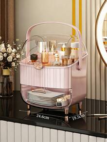 SHEIN Basic living 1个大容量化妆品收纳盒，带抽屉和透明盖 - 多层收纳，可存放化妆品、护肤品和珠宝，3种颜色可选，适用于办公桌、浴室、梳妆台，情人节礼物，秋季装饰，圣诞节装饰，男孩背包，万圣节背包，学校背包。透明背包，学校，万圣节服装。