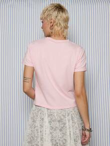 COUREZ “爱我”印花短袖缩水T恤 / Y2K 春季可爱性感女式上衣 粉色外出派对上衣 约会之夜 情人节 - 粉色 - 查看 3