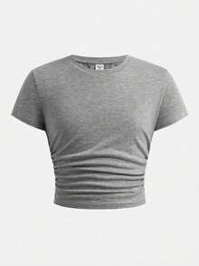 SHEIN Tween Girls Bow Print T-Shirt & Leggings 2 Pieces Set, Casual Everyday Fashion Versatile Summer Outfits - Grey - View 8