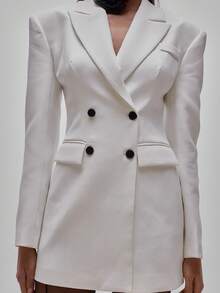 MUSERA Skräddarsydd vävd dubbelknäppt kavajklänning fest sexig utekväll elegant tillfälle alla hjärtans dag brudklänning bröllop förlovning - Vitt - Visa 6