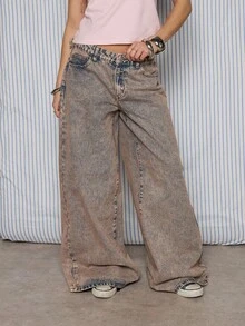 COUREZ Low Ridse Super Wide Leg Jeans In Light Pink Wash /Y2K Winter Clothes For Women Street Streetwear Cotton Baggy Jeans Casual Going Out Outfits Skate Jeans Birthday Outfits - Medium Wash - View 6