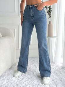 Cottnline Women's Pocket Button Casual Versatile Commute Flare Jeans Y2k Jeans Low Rise Jeans Boot Cut Jeans Flared Jean Cowgirl Jeans - Blue - View 4