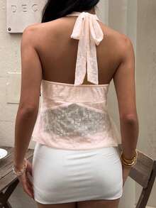 MainGRL 黄色网纱蕾丝吊带女式吊带衫 - 粉色 - 查看 2