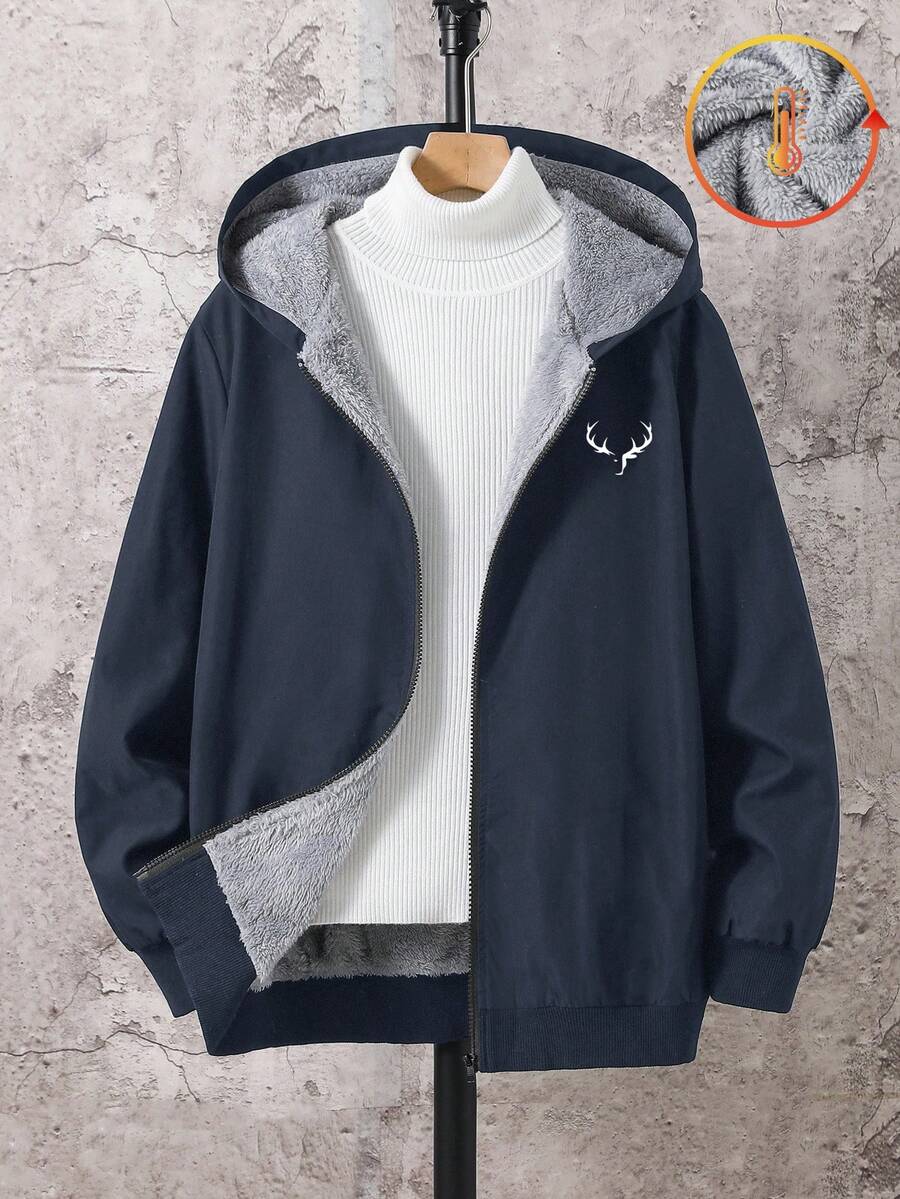 SHEIN Áo khoác mùa đông có mũ trùm đầu lót nhiệt đa năng thoải mái cho bé trai tuổi teen màu đỏ tía phong cách Boho Goth Y2k Rave Kỳ nghỉ Lễ hội Giáng sinh Mùa thu Mùa đông Lễ tạ ơn Quần áo mùa đông Cổ điển Thường ngày Ấm áp - Màu xanh hải quân - Xem 1