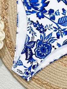 Swim Vcay Summer Floral Print Backless Halter One-Piece Swimsuit - Multicolor - View 4