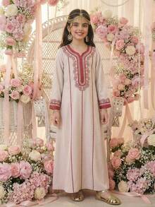 少女复古长袖宽松休闲连衣裙 - 彩色 - 查看 8