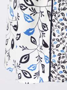 1pc Ramadan Leaf Print V-Neck Loose Robe, Traditional Arabic Clothing - Baby Blue - View 5