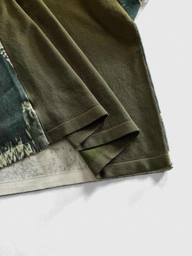 ROMWE MEN Street Life 男士油画印花短袖针织衫 - 綠色 - 查看 5