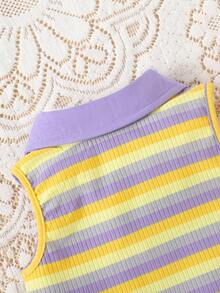 SHEIN Baby GirlColorful Striped Polo Collar Sleeveless Top, Spring/Summer - Multicolor - View 4