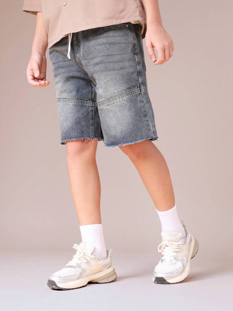 Raw Hem Denim Shorts With Grunge Wash