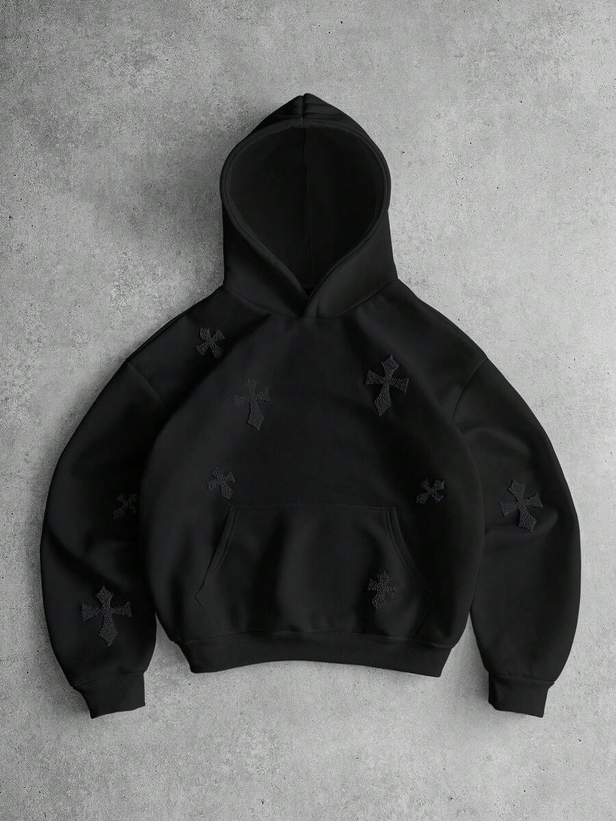 PAVTROS Manfinity Streetrush Men's Street-Style Popular INS Matching,Men's Street-Style Popular INS Matching Brooklyn Embroidered Hoodie, Suitable For Outdoor Music Festivals, Nightclubs, Bars, Boyfriend/Husband Gift, Anniversary Gift, Black,Streetwear,Warm Winter, Christmas, Fall - Black - View 1