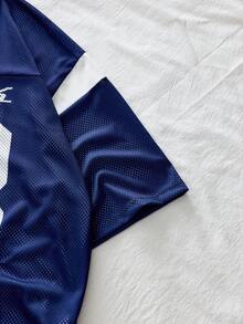 AXEPEAK Men's Letter Print Short Sleeve Casual Commuter Polo Shirt - Blue - View 3