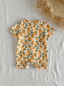 Loomiva Bộ áo liền quần tay ngắn cổ tròn in hình quả chanh cho bé gái sơ sinh, đa năng và thoải mái. - Màu be - Xem 2