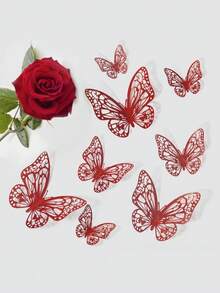 12片镂空蝴蝶墙贴 3D蝴蝶贴纸 DIY可移除PVC折射亮金色银色玫瑰金多色艺术装饰 适用于儿童女孩卧室婚礼装饰客厅家居装饰 - 彩色 - 查看 6