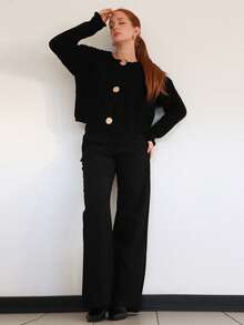 SILVIA DI SANTO 直筒裤 修身 优雅 专业 商务休闲 度假 秋冬 工作 办公室 复古 约会 外出 返校 婚礼 宾客 圣诞节 西装 日常 胶囊衣橱 黑色 感恩节 - 黑色 - 查看 3