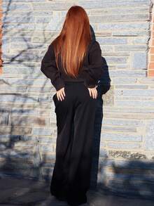 SILVIA DI SANTO 女士純色直筒高腰日常褲 - 黑色 - 查看 2