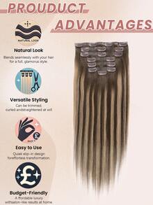 7片装无缝夹式接发片，渐变中棕色至草莓金色接发片，夹式真人发，隐形PU皮面，自然Remy真人发接发片 - STP4/27/4 - 查看 6