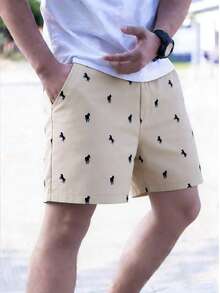 SHEIN 两件套包含腰带，适合青少年男孩，学院风可爱百搭，卡其色弹力腰带短裤和长裤，配有腰带，适合生日派对、晚宴、演出、婚礼、迎婴派对、婚礼宾客、花童、戒指童等场合，适合春夏穿着。