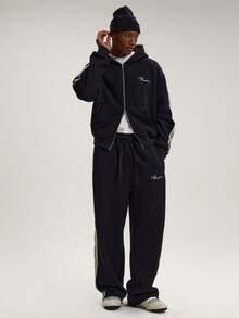 Musero Oversized Hooded Contrast Stripe Long Sleeve Zip Through Sweater Jacket Co Ord Tracksuit Top Only - Black - View 5
