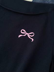 SHEIN Áo thun nữ tuổi teen in hình nơ, vai lệch. - màu đen - Xem 6