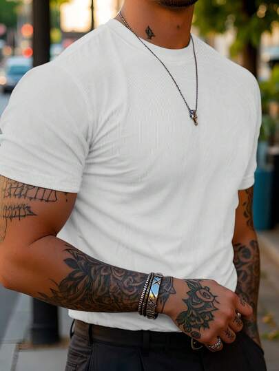 Manfinity 男士纯色圆领休闲百搭通勤短袖T恤