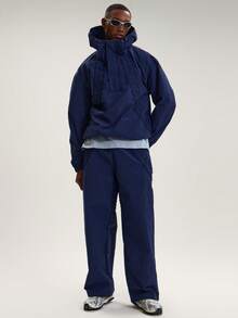 Musero Quần thể thao dáng rộng, cạp chun co giãn, chi tiết nhún bèo, chất liệu shell, bộ đồ thể thao mùa Xuân Hè, phong cách đường phố. - Màu xanh hải quân - Xem 1