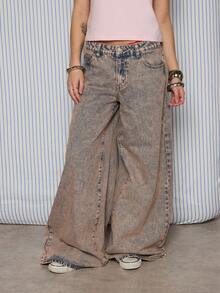 COUREZ Low Ridse Super Wide Leg Jeans In Light Pink Wash /Y2K Winter Clothes For Women Street Streetwear Cotton Baggy Jeans Casual Going Out Outfits Skate Jeans Birthday Outfits - Medium Wash - View 5