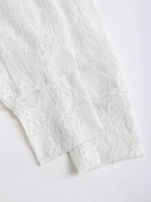 SHEIN Glamour 薄纱蕾丝衬衫，棕色蕾丝女式衬衫 - 白色 - 查看 6