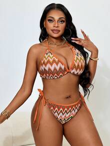 Slaydiva Plus Size Sexy Lace-Up Bikini Set - Multicolor - View 4