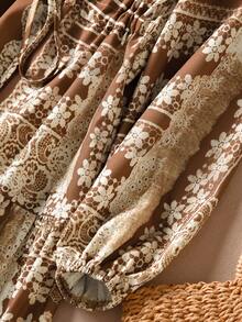 Rusticease 女士时尚扎染印花衬衫裙，春秋季长款女装套装长款衬衫裙休闲连衣裙女士长袖连衣裙 - 彩色 - 查看 5