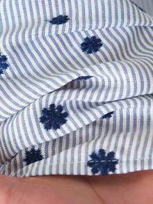 Rusticease Women's Floral Embroidery Striped Button Front Long Dress - Multicolor - View 7