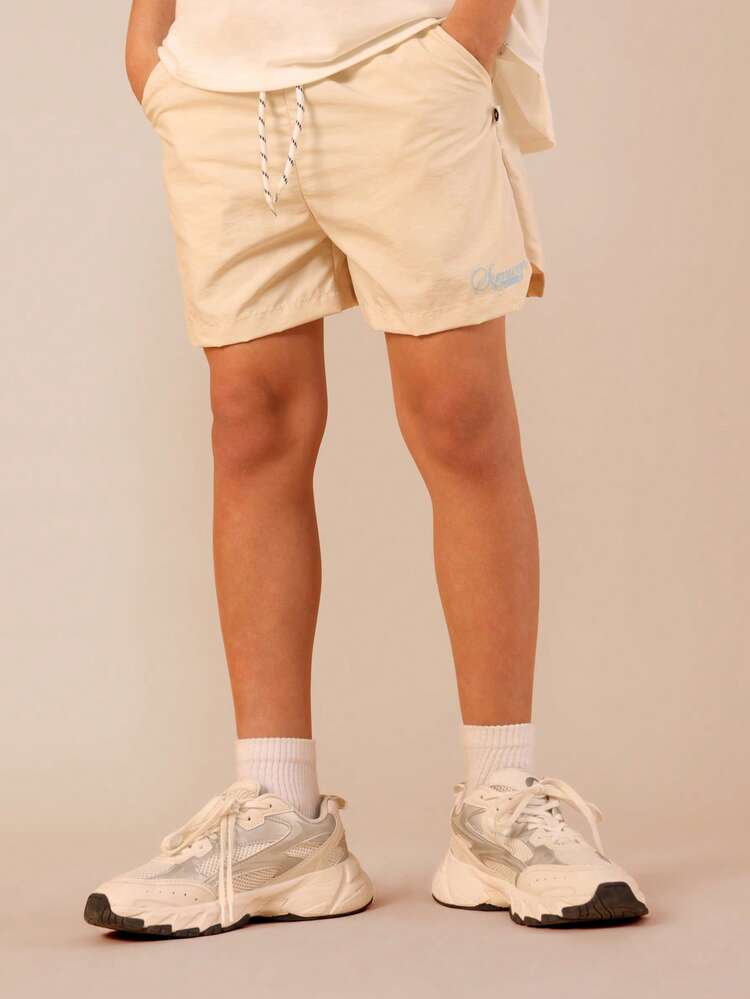 Drawstring Casual Shorts With Printed Logo