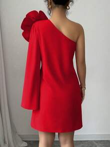 Elenzga Elegante vestido rojo con diseño floral 3D para fiestas navideñas, citas y cenas de mujeres - Rojo - Ver 2